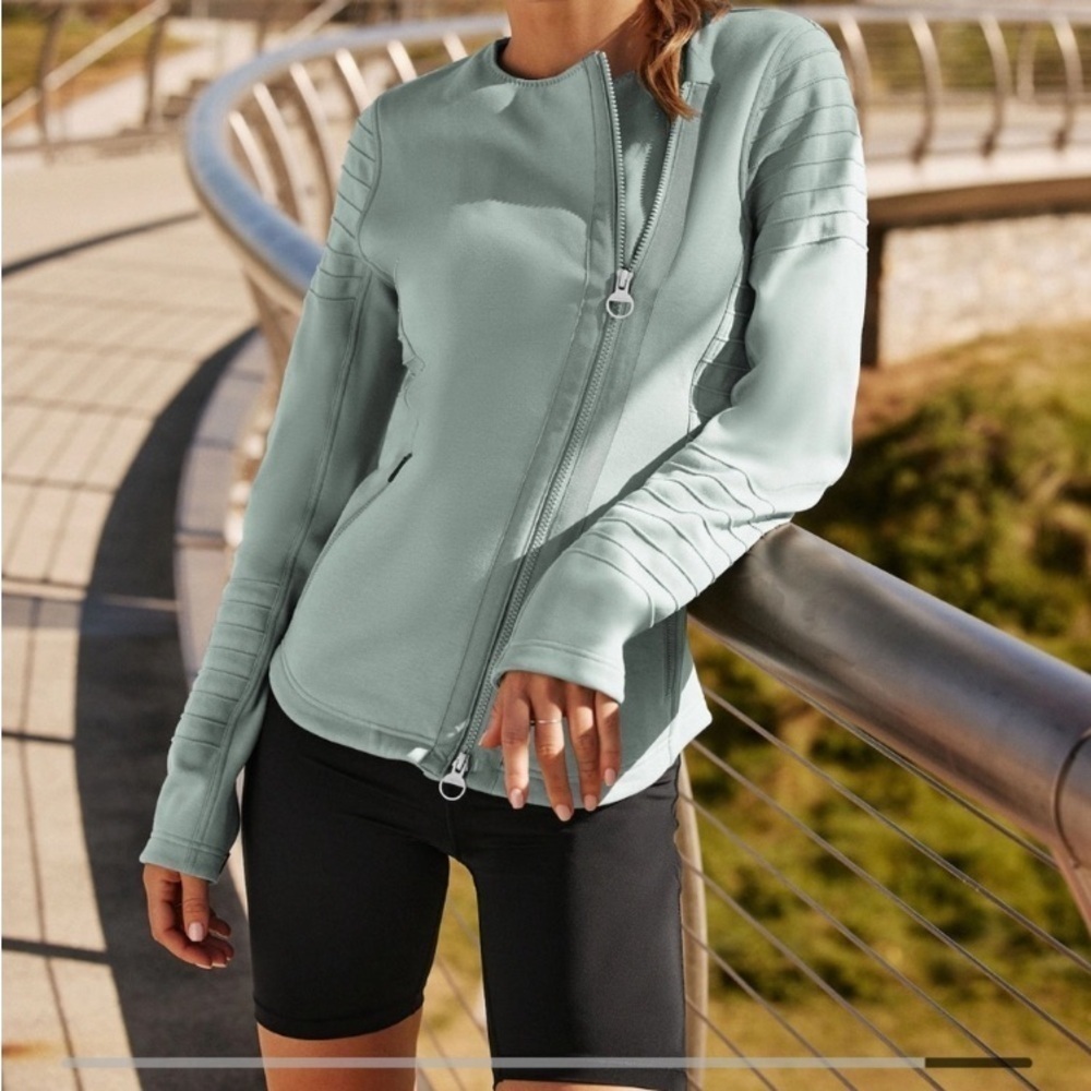 ATHLETA Moto Full Zip Sweatshirt Fleece Lined Athletic